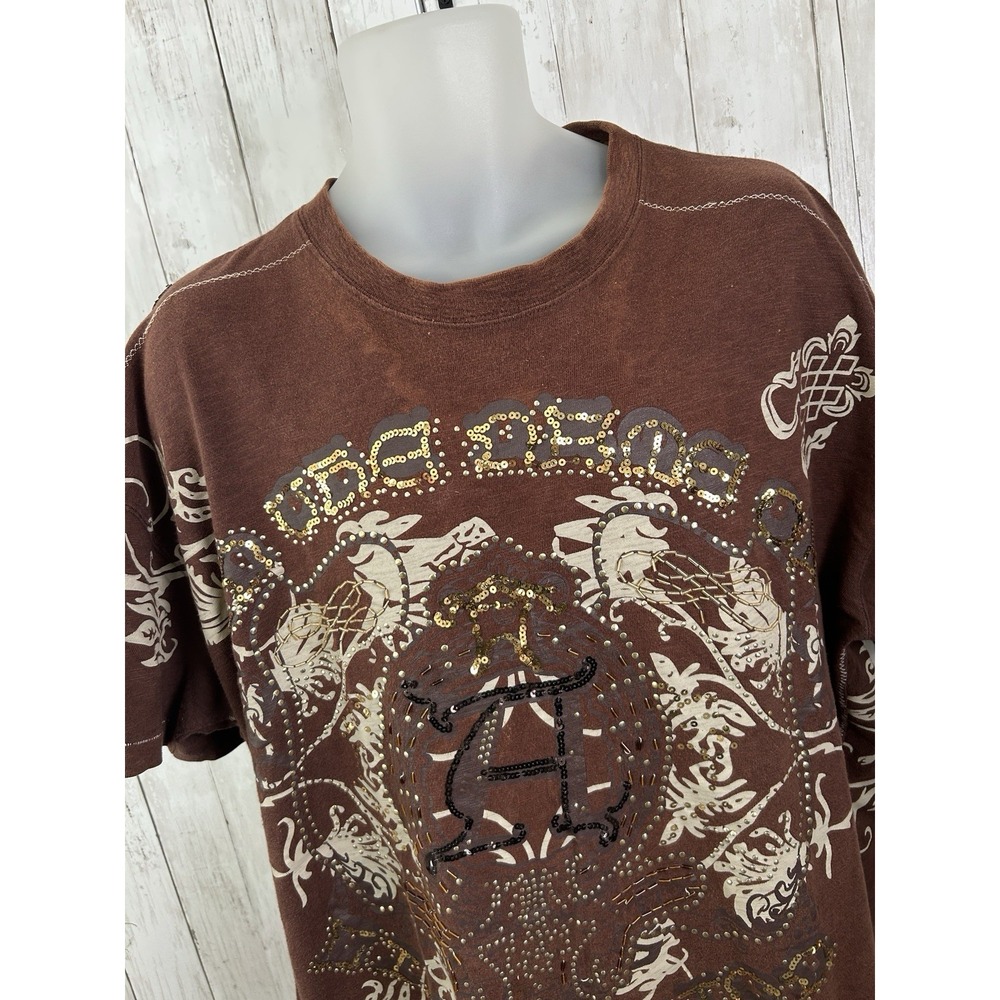 Men's Adademiks Y2K Bling Graphic T-shirt Size 2XL Brown